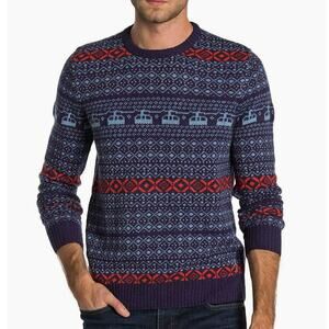 Original Penguin Mens Sweater Wool Blend Blue Crewneck Fair Isle Medium or Large